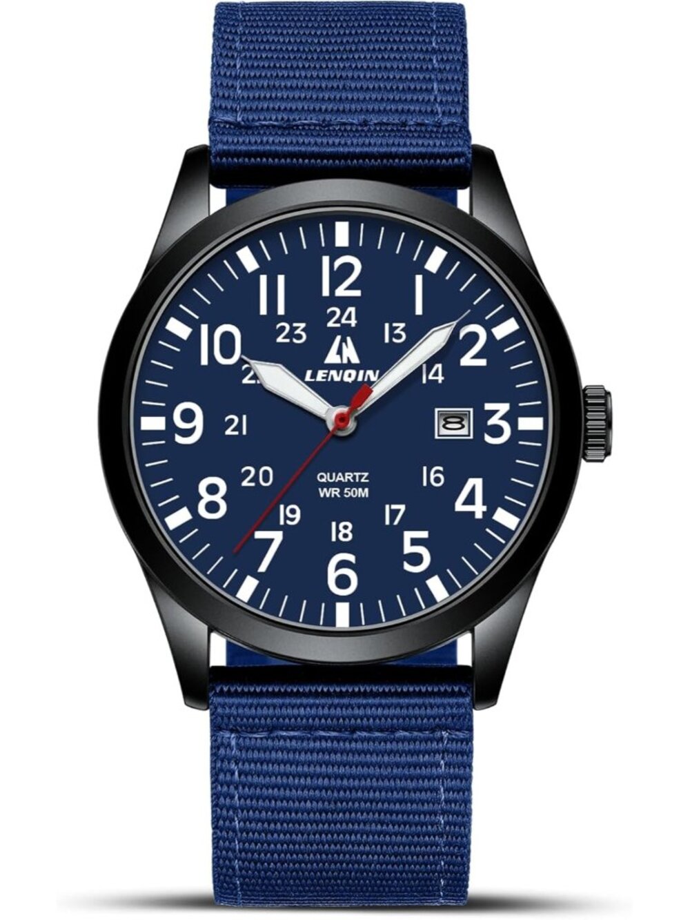 LN LENQIN Men's Blue Classic Military Analog Quartz Waterproof Nylon Band Watch